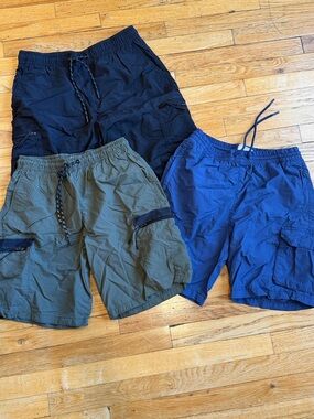 Primark Men's Cargo Shorts Trio - Black, Olive, Blue